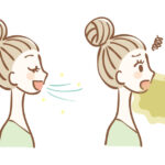 Illustration of a woman with good breath next to a woman with halitosis