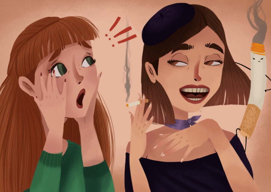 woman smoking, oral cancer and tobacco use, oral cancer and alcohol use, oral cancer and smoking