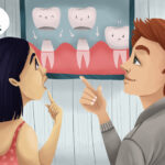 woman considering a dental crown at the dentist