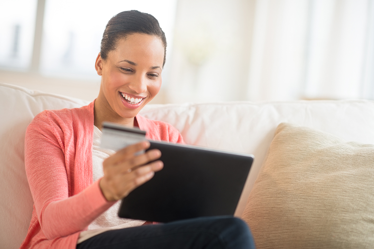 woman paying bill online